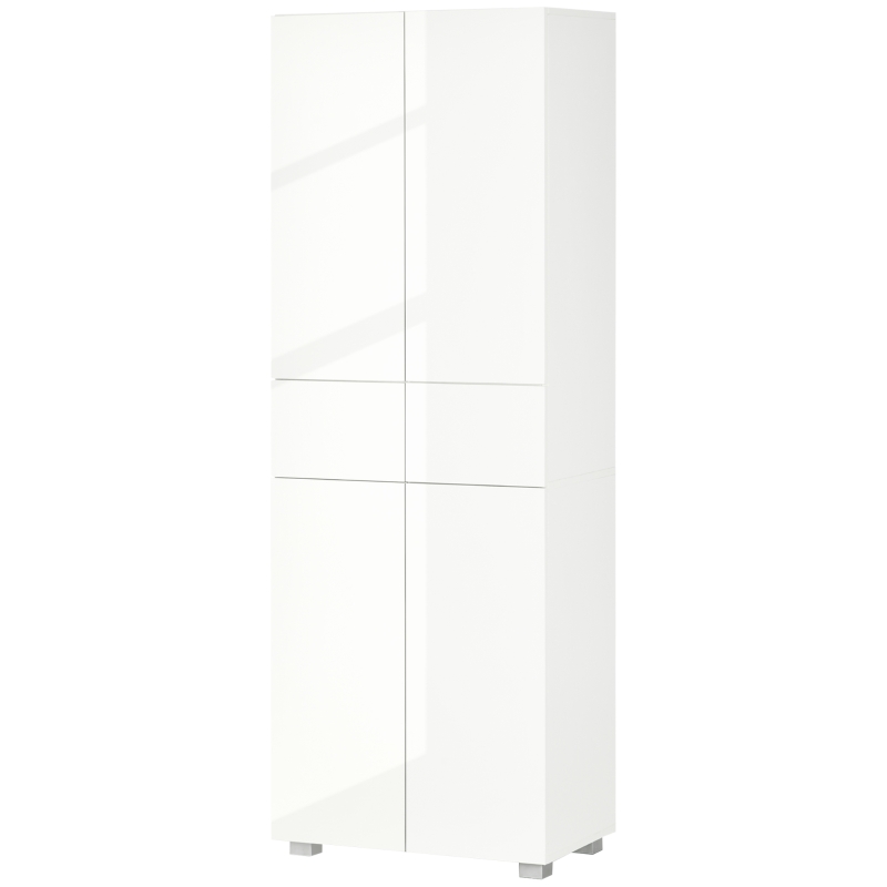 HOMCOM Armoire de cuisine meuble de rangement buffet 4 portes avec étagères réglables - dim. 60L x 35l x 170H cm blanc laqué(m-10)