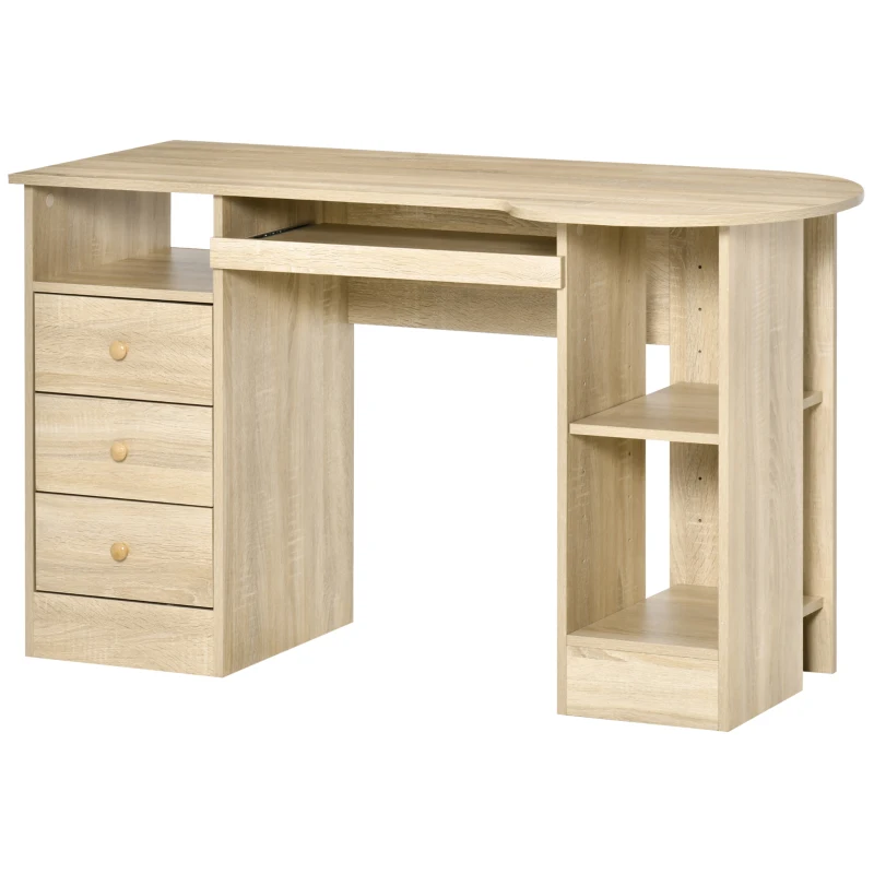 HOMCOM Scrivania da PC per Ufficio con Scaffali, Cassetti e Ripiano Testiera in Legno, 125x60x74cm