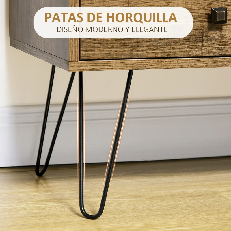 HOMCOM Cómoda con 4 Cajones Estilo Boho Cajonera de Madera con Patas de Metal para Salón Dormitorio 79x39x86 cm Marrón
