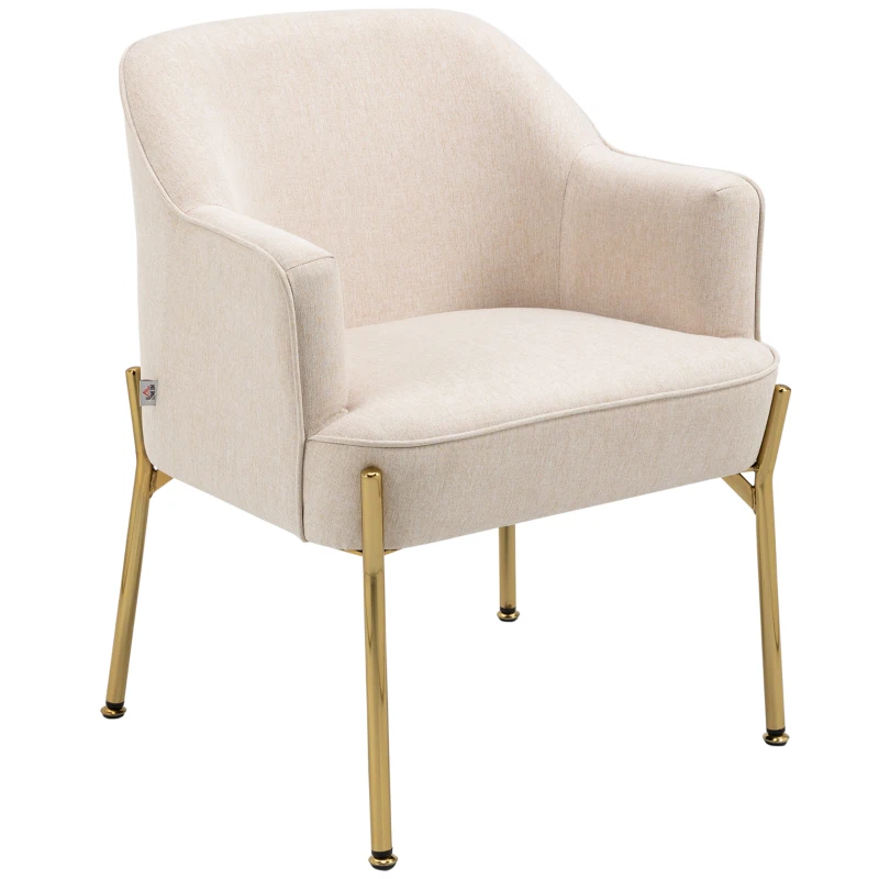 HOMCOM Fabric Accent Chair, Modern Armchair with Metal Legs for Living Room, Bedroom, Home Office, Cream