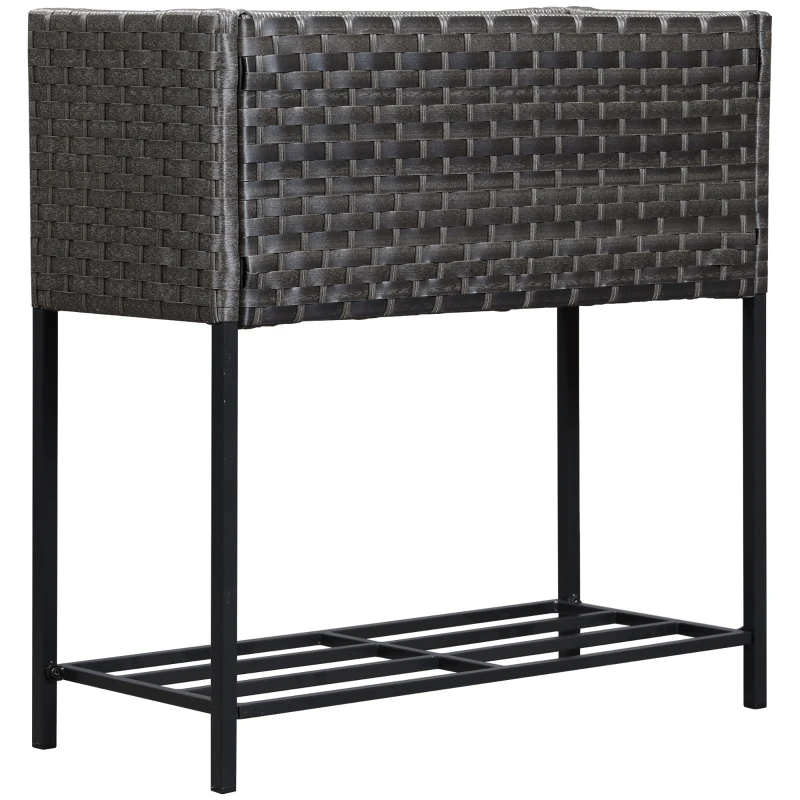 Outsunny Hochbeet, Blumenkasten, tiefe Ablage, Metallrahmen/Polyrattan, 70 x 30 x 70 cm, Dunkelbraun