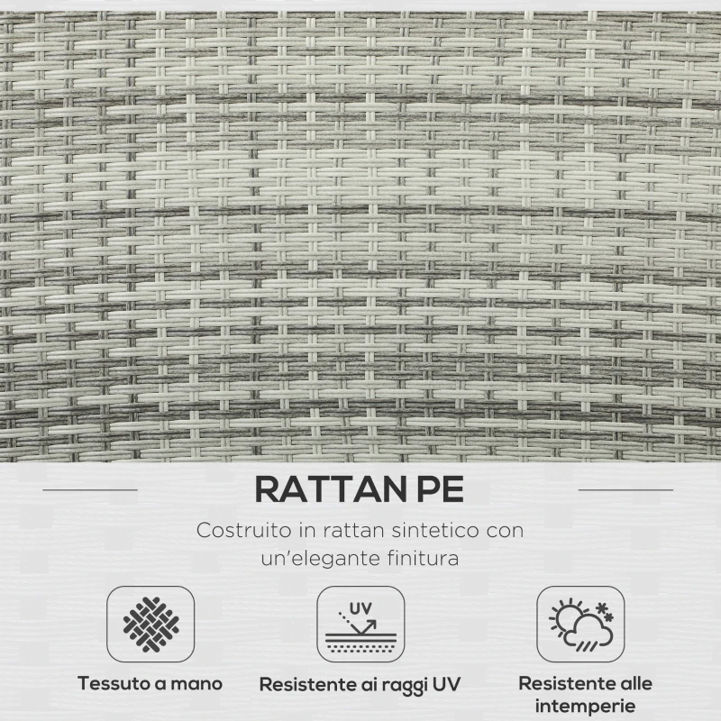 Outsunny Set da Giardino 4pz in Rattan Grigio con Tavolo ad Altezza Regolabile, 2 Poltrone Reclinabili e Divano 2 Posti