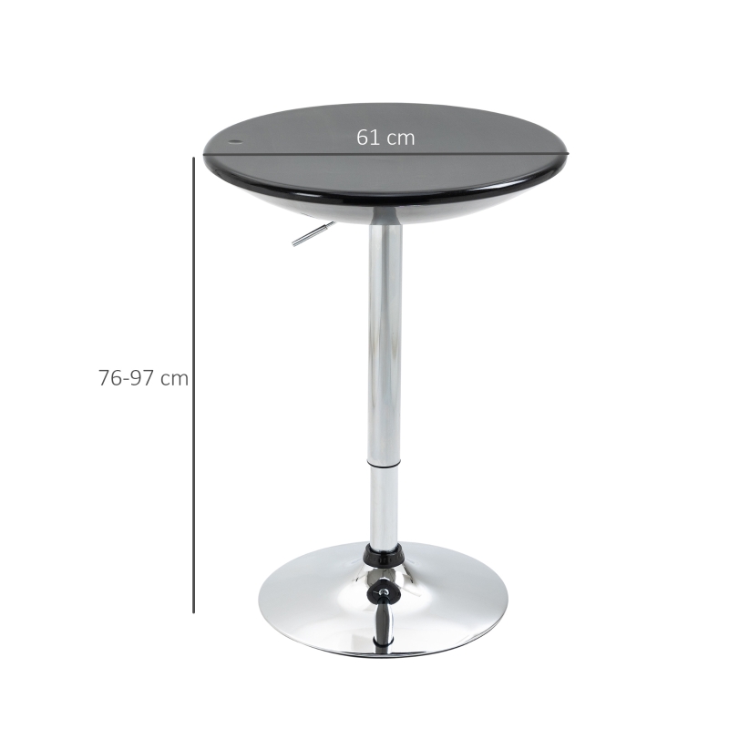 HOMCOM Tavolo Rotondo da Bar con Piano Girevole, Altezza Regolabile con Leva a Gas e Base in Acciaio, Φ61x76-97cm, Nero