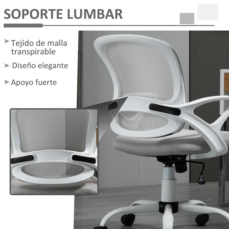 Vinsetto Silla de Oficina Silla de Escritorio de Malla Transpirable Basculante con Altura Ajustable Asiento Giratorio 360° y Soporte Lumbar 61x61x89-99 cm Gris