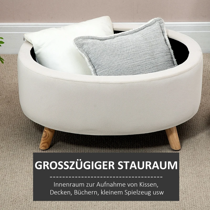 HOMCOM Sitzbank mit Stauraum, Hocker, ovale Form, Samtoptik, bis 120 kg, 71 x 51,5 x 42 cm, Beige