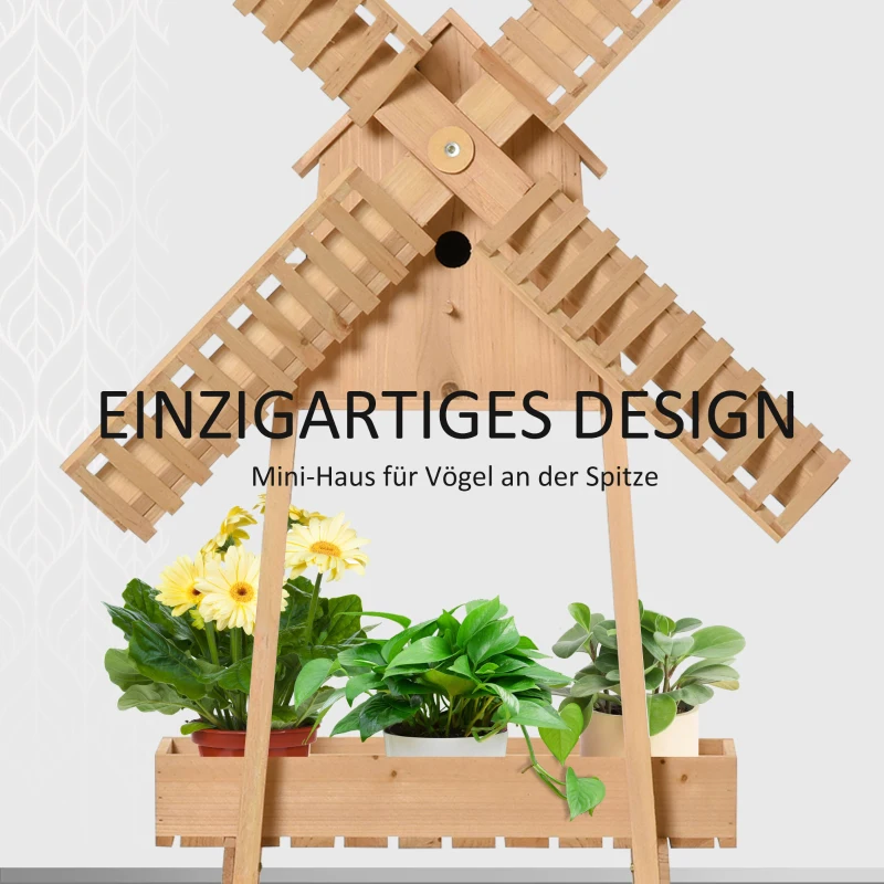 Outsunny Pflanzentreppe Windmühle Blumenständer Bambusblumenregal Garten Holz Natur 80 x 44 x 154 cm