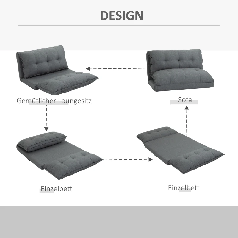 HOMCOM Tiefer Relaxsessel, 13 Positionen, Leinenoptik, Metallstruktur, 100 x 71 x 54 cm, Grau
