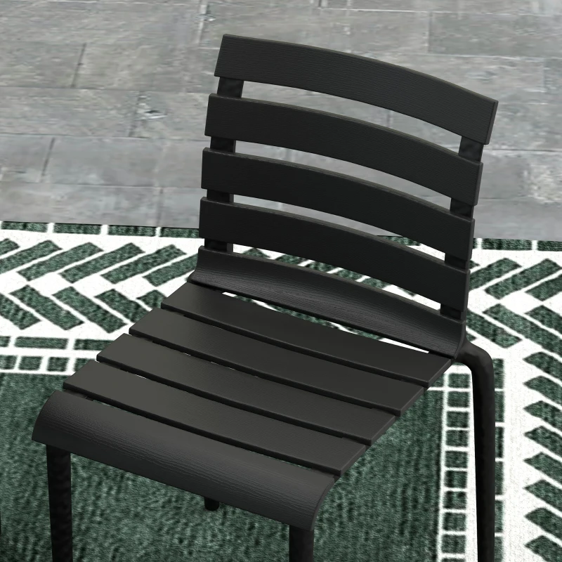 Outsunny Set da Giardino con Tavolo e 4 Sedie Impilabili in Acciaio e Doghe in Plastica, Nero