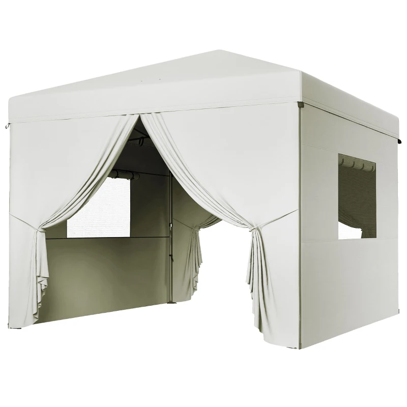 Outsunny Carpa Plegable Pop-Up 3x3 m con 4 Cortinas Laterales 2 Ventanas de Malla Altura Ajustable Impermeable y Anti-UV Blanco