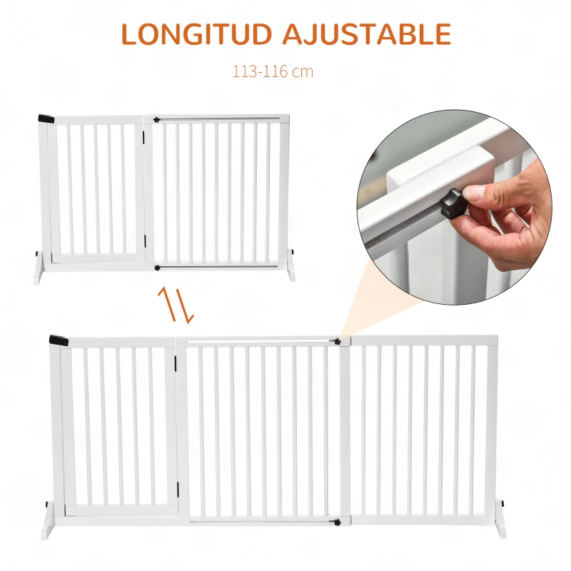PawHut Barrera de Seguridad Extensible para Perros Valla Protección para Escaleras y Puertas 113-166x36x71 cm Blanco