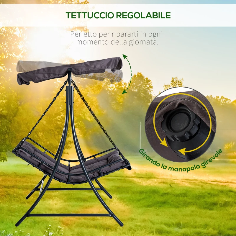 Outsunny Dondolo 2 Posti da Giardino e Terrazzo con Seduta Inclinata e Tettuccio Parasole Poliestere Grigio, 164x116x176cm
