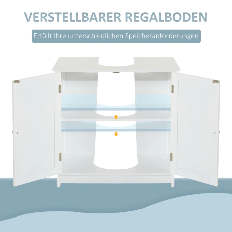 HOMCOM Waschbeckenunterschrank Badschrank mit verstellbarer Ablage Unterschrank mit 2 Türen Badmöbel Waschbecken Badezimmerschrank Siphon-Ausschnitt Landhausstil Weiß L60 x T30 x H60 cm