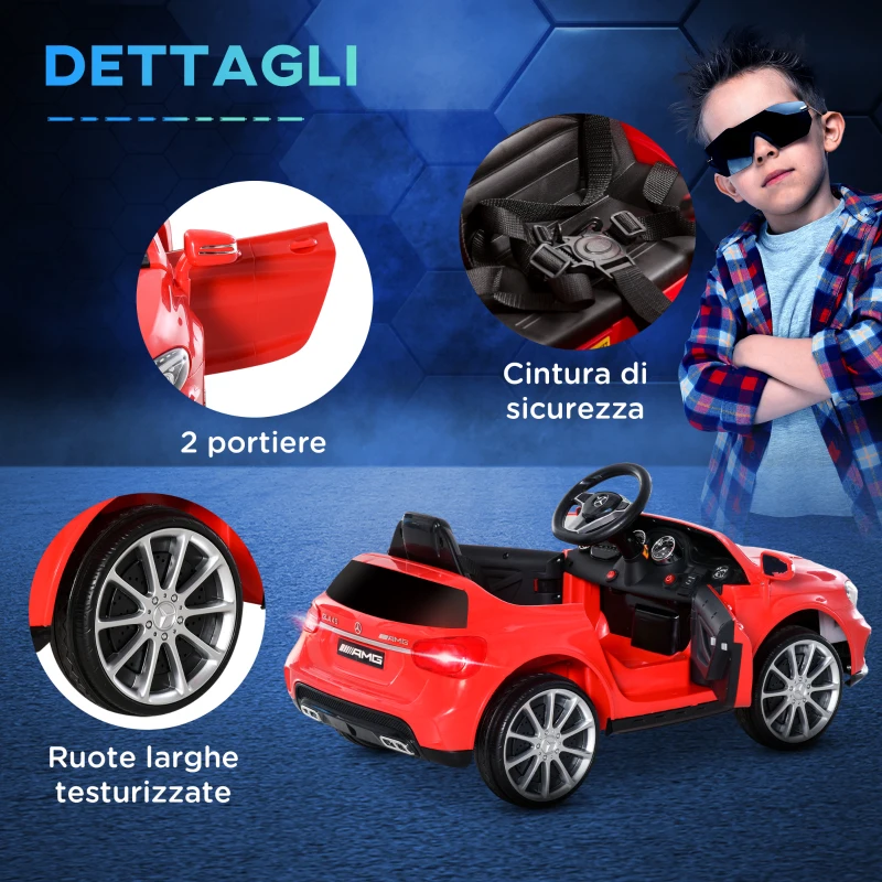 HOMCOM Macchina Elettrica per Bambini 3+ Anni Mercedes GLA con Telecomando, Fari LED e Musica, Rosso