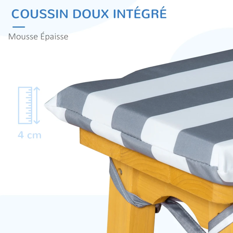 Outsunny Ensemble salon de jardin enfant 4 pièces style pique-nique - 2 bancs, table, parasol - sapin lasuré miel polyester gris blanc rayé