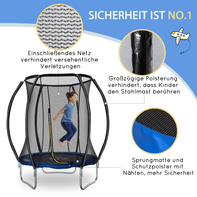 HOMCOM Trampolin Ø225 cm Gartentrampolin mit Sicherheitsnetz für Koordination Train Randabdeckung gepolstert Stahl Schwarz bis 100 kg