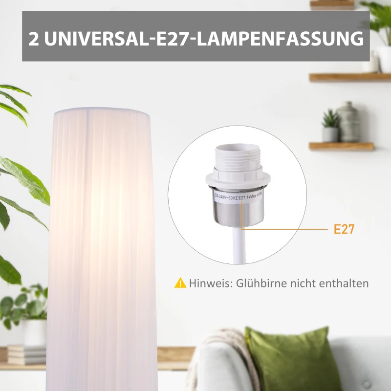HOMCOM Stehleuchte Stehlampe Standlampe Standleuchte E27, Edelstahl+Polyester, Weiß, Φ15x120cm