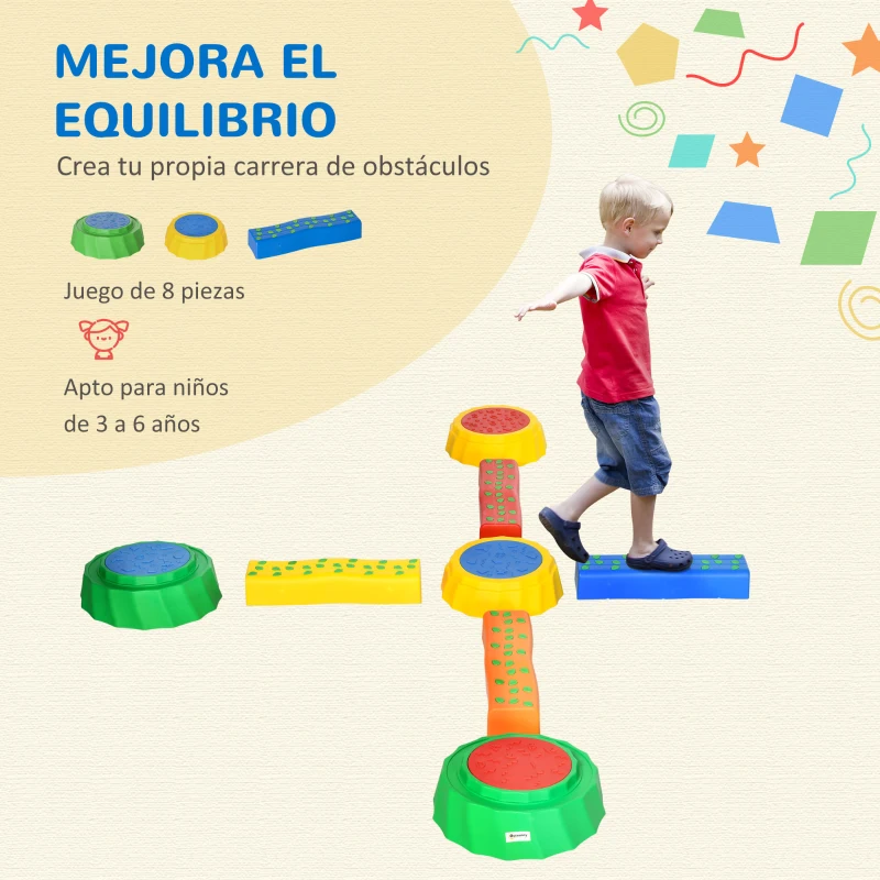 Outsunny Juego de Equilibrio para 3-6 Años Peldaños Antideslizantes para Interior y Exterior 45,5x11,5x8 cm Multicolor
