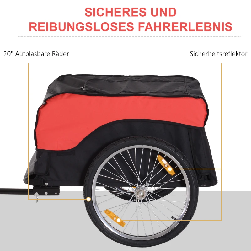 HOMCOM Transportanhänger Lastenanhänger Fahrrad Anhänge Lasten-Fahrradanhänger CargoTrailer (Rot-Schwarz)