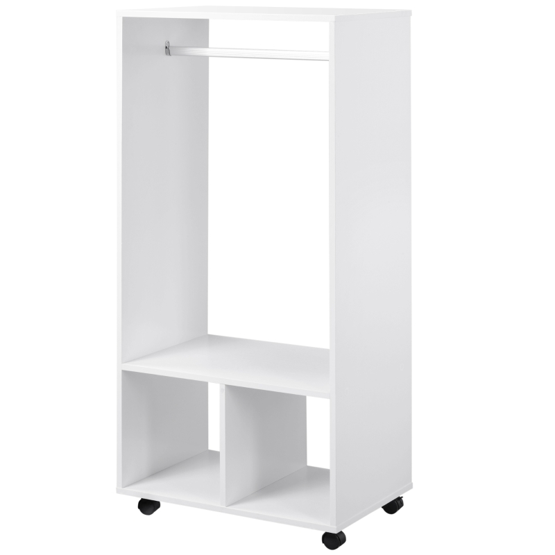HOMCOM Armoire penderie étagère 2 niches penderie 4 roulettes pivotantes dim. 60L x 40l x 128H cm Coloris Blanc