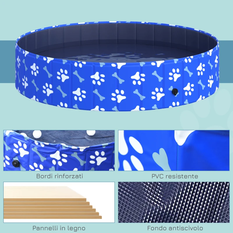PawHut Piscina Rigida per Cani Taglia Grande Superiore a 65kg in Plastica Dura e Antiscivolo per Giardino o Interni, Blu Φ140x30cm