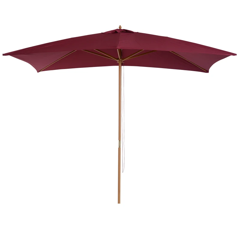 Outsunny Sombrilla de Jardín 295x200x255 cm con Mástil de Madera Varillas de Bambú y Polea Parasol Rectangular para Terraza Rojo