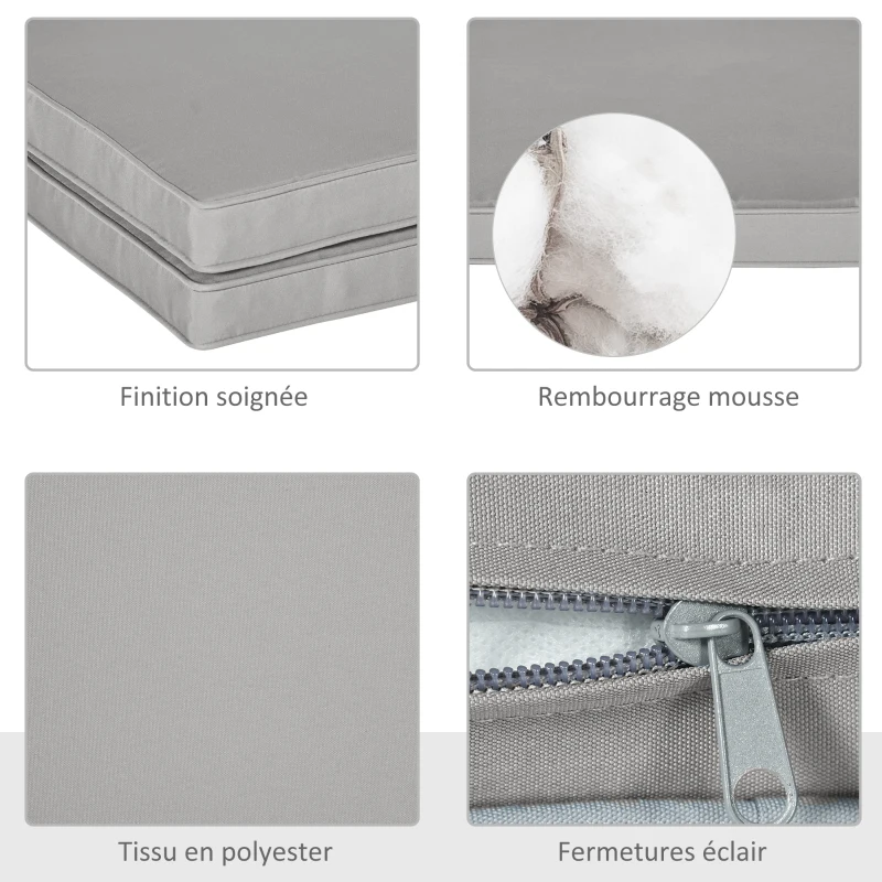 Outsunny Lot de 2 Coussins de Chaise Fauteuil de Jardin Coussins d'assise déhoussables Rembourrage 5 cm Polyester Gris clair