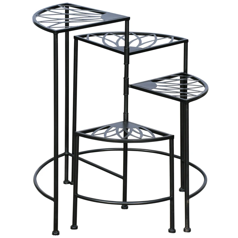 Outsunny Blumentreppe, Pflanzenregal, Pflanzentreppe mit 4 Etagen, Vintage-Design, Balkon, Garten, Schwarz