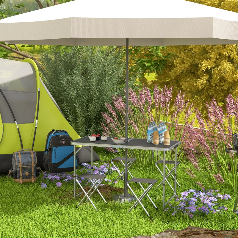 Outsunny Mesa de Camping Plegable Tipo Maletín con 4 Taburetes plegables Mesa 120x60x55-70 cm y Taburetes 33x28x37 cm Negro