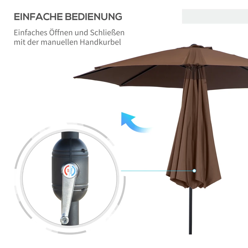 Outsunny Sonnenschirm Knickschirm Gartenschirm Marktschirm mit Handkurbel Stahl 180/m² Polyester Braun Ø2,95 x 2,5 m