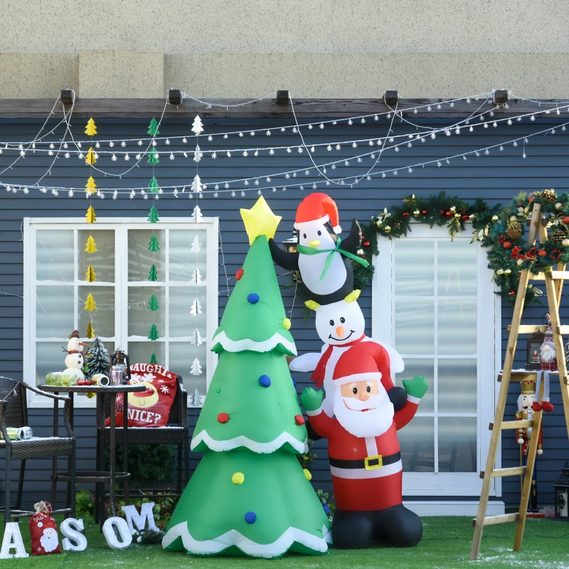 HOMCOM Albero di Natale Gonfiabile Gigante 243cm con Luci a Led e Babbo Natale, Decorazione Natalizia da Esterno Impermeabile
