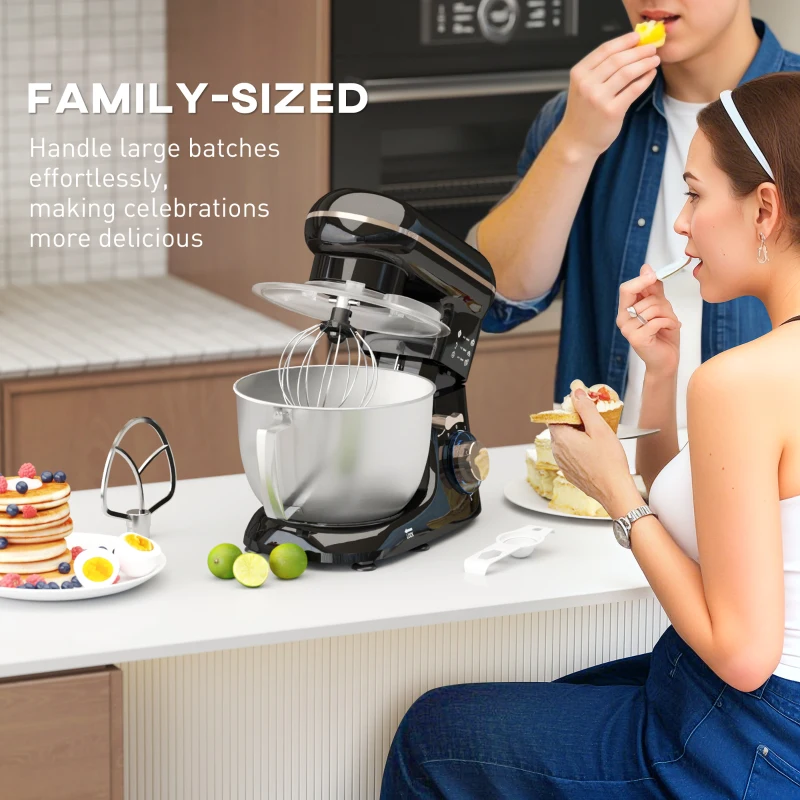 HOMCOM 1300W Kitchen Stand Mixer, with Accessories - Black(m-8)