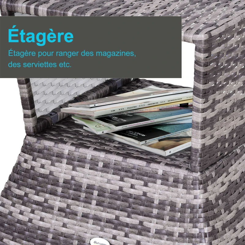 Outsunny Pied de parasol table basse 2 en 1 étagère inférieure intégrée résine tressée imitation rotin PE dim. 54L x 54l x 55H cm gris