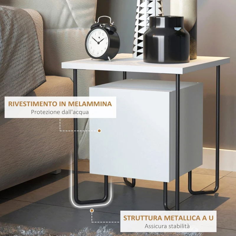 HOMCOM Comodino Moderno con Armadietto e Mensola in Legno e Gambe in Metallo, 40x40x45cm
