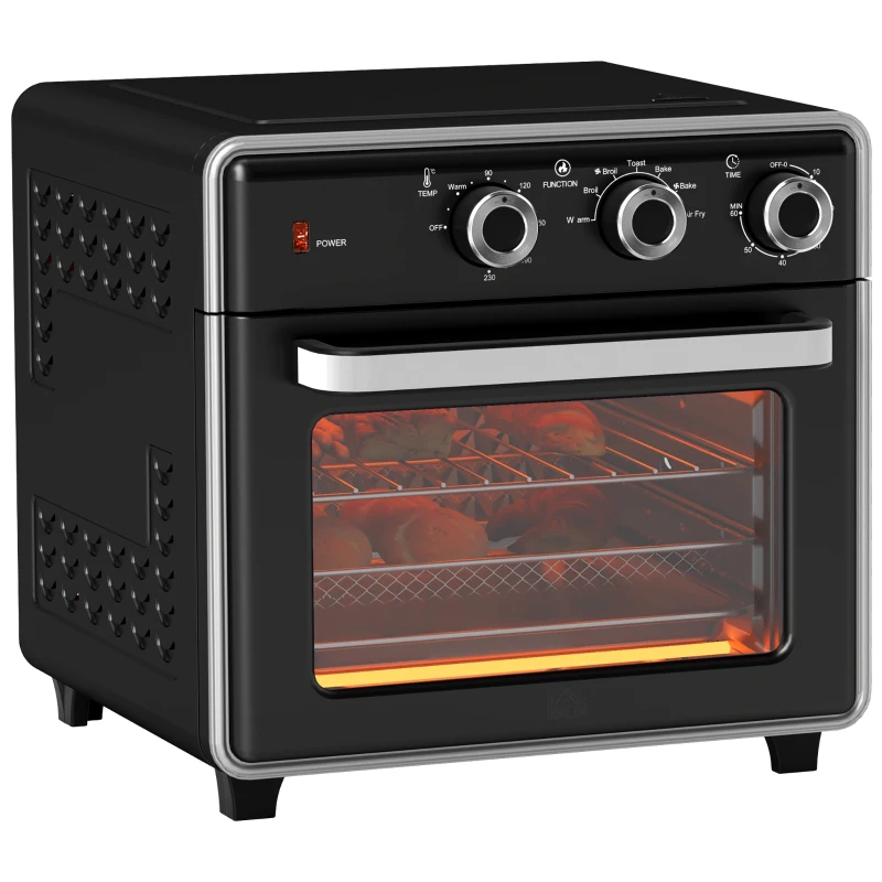 HOMCOM Minibackofen, 20L, 5 Funktionen, 360° Heißluft, Grillrost, Krümelblech, Schwarz(m-10)