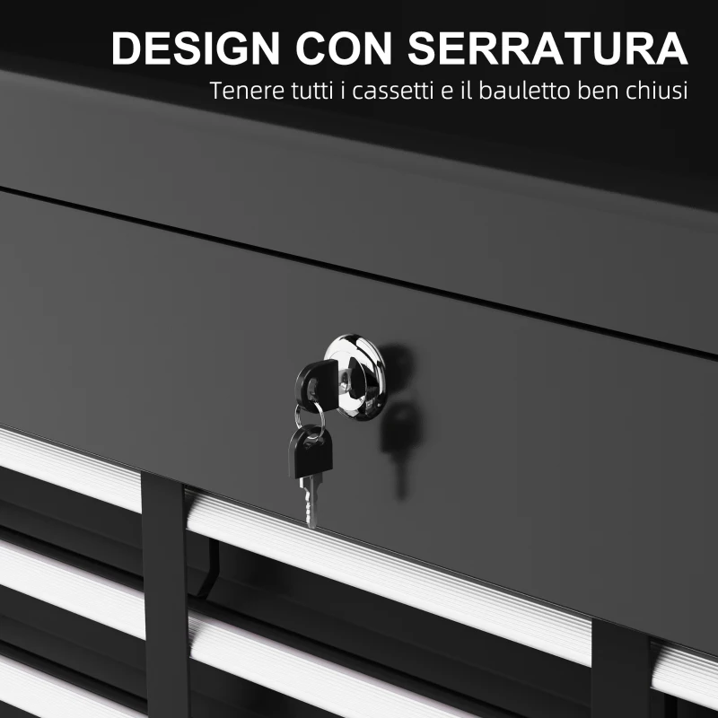 HOMCOM Cassetta per Attrezzi a 6 Cassetti in Acciaio con Serratura, 60x26x34cm, Nero