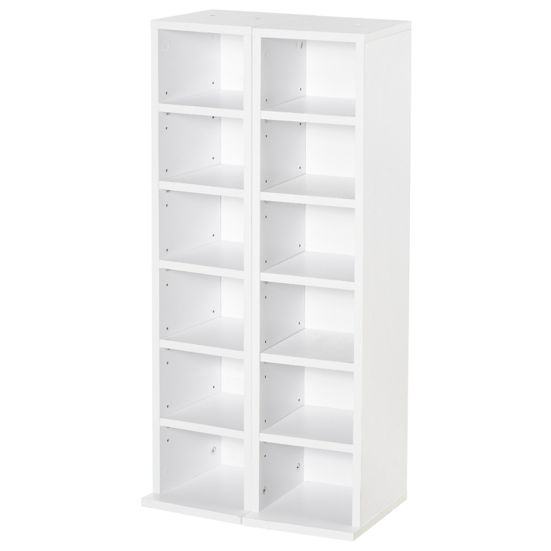 HOMCOM Lot de 2 étagères colonnes armoire de rangement CD-DVD 6 + 6 compartiments 21 x 22,5 x 88,5 cm capacité max. 204 CD blanc