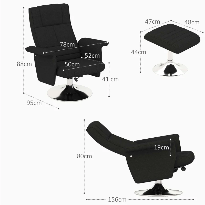 HOMCOM Massagesessel mit Hocker, neigbare Lehne, 78 x 95 x 88 cm, Schwarz(m-3)