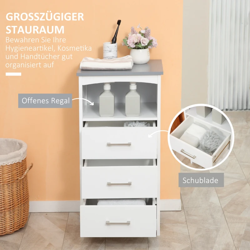 kleankin Badezimmerschrank Freistehender Badkommode Bademöbel Badschrank Schrank mit Schublade Weiß+Grau 40 x 33 x 80 cm