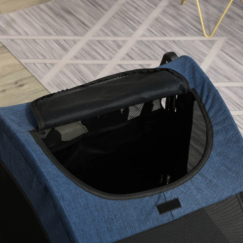 PawHut Dog Stroller 4 Wheels Pet Trolley Carrier Mesh Windows for Medium Large Dogs Traveling Blue