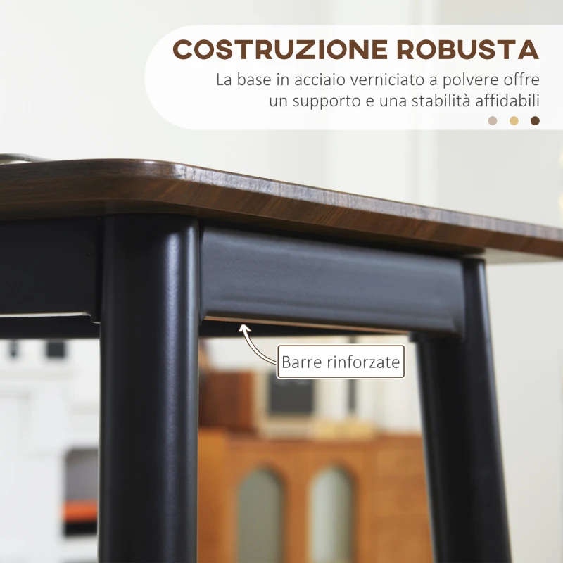 HOMCOM Bancone Bar Stile Industriale per 4 Persone in Legno e Acciaio, 118x58x108cm, Marrone e Nero
