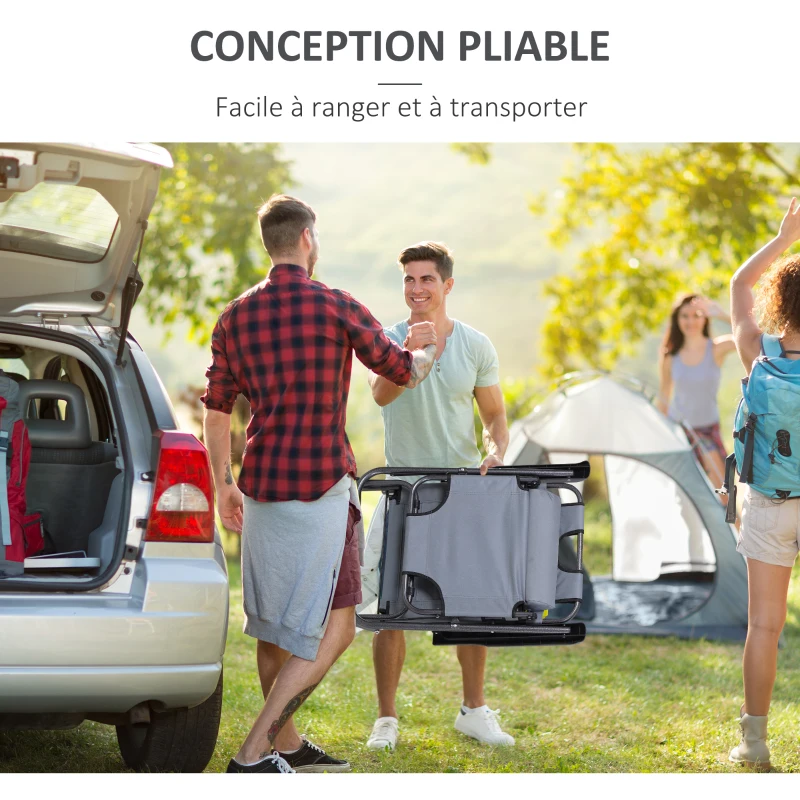 Outsunny Chaise Longue inclinable transat Bain de Soleil fauteuil relax jardin 2 en 1 Pliant têtière Amovible Charge Max. 136 Kg Toile Oxford Facile d'entretien Gris Clair