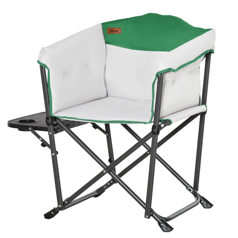 Outsunny Campingstuhl Klappstuhl Regiestuhl Tisch mit Getränkehalter Tragbar Oxford-Gewebe 83 x 64 x 90 cm Weiß+Grün