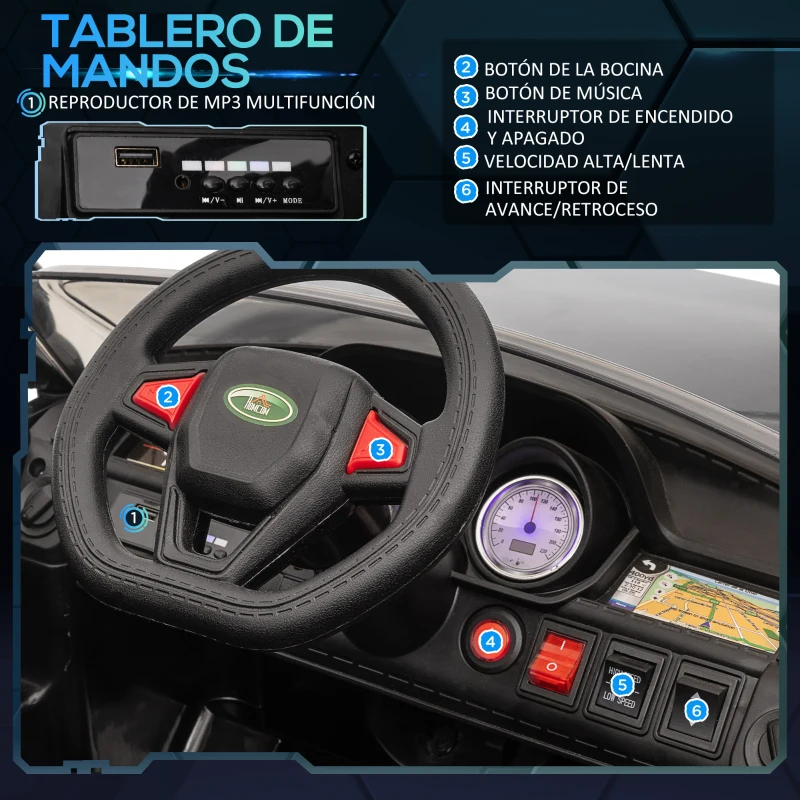 HOMCOM Coche Eléctrico SUV para 3-6 Años Coche de Batería 12V con 2 Motores Mando a Distancia 110x68x52 cm Negro(m-5)