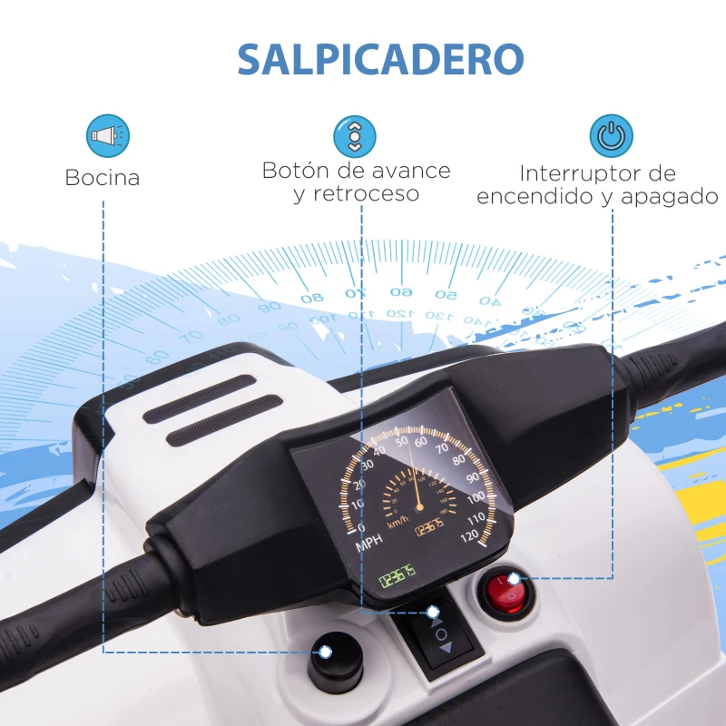 HOMCOM Quad Eléctrico para Niños 18-36 Meses Cuatrimoto Infantil a Batería 6V Faros Bocina Velocidad 0-3 km/h 65x40x43cm Blanco