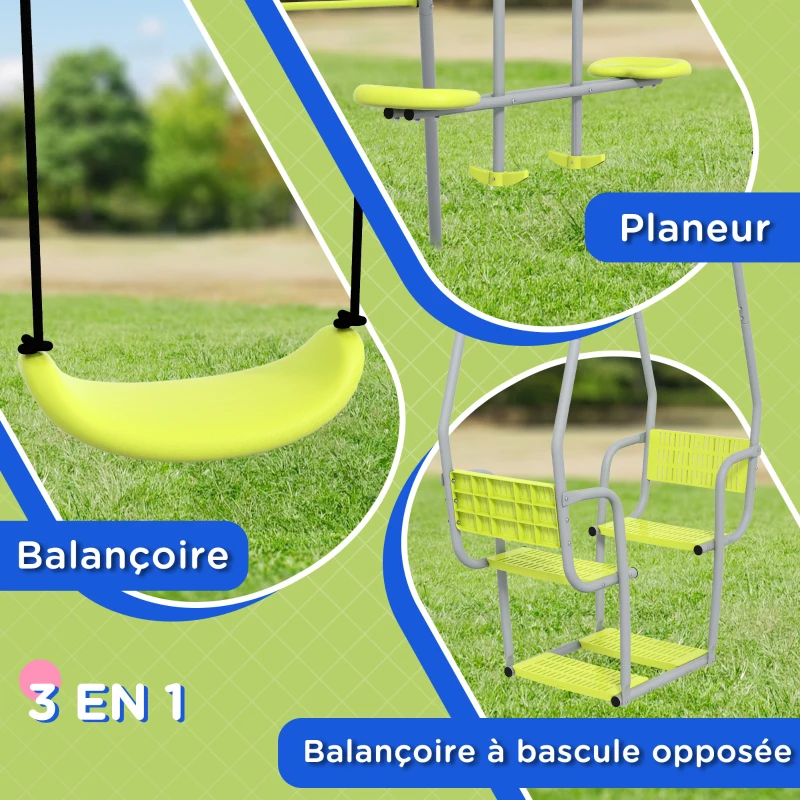 Outsunny 3 en 1 balançoire portique enfant avec 2 face à face et 1 siège de balançoire charge max. 225 kg vert