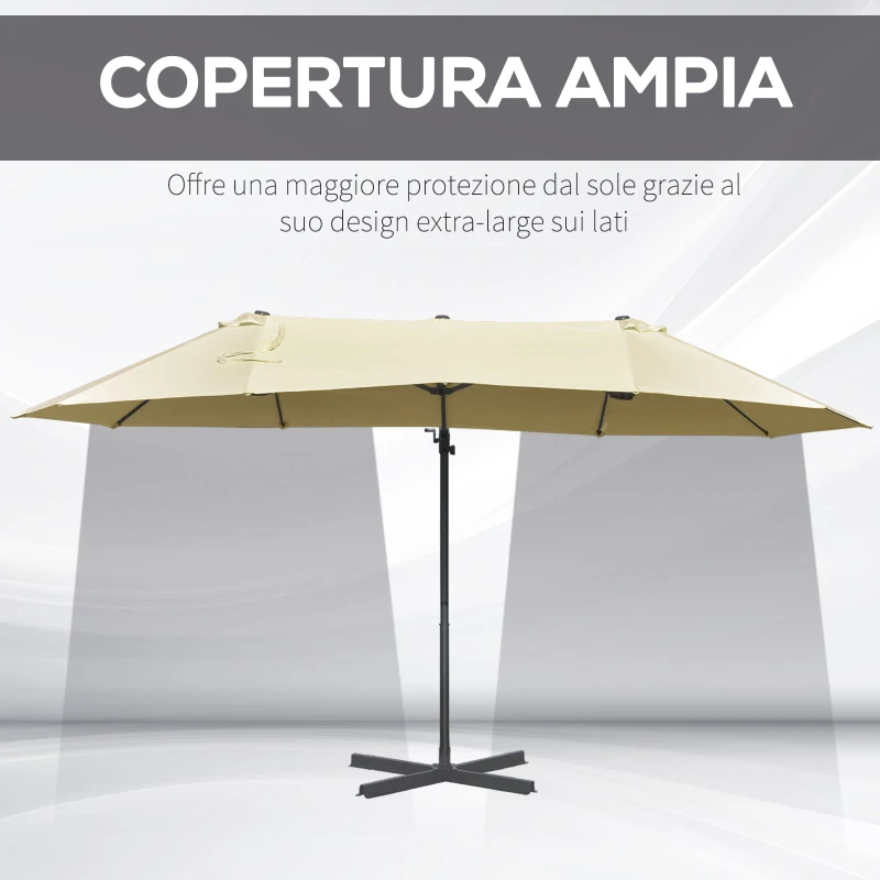 Outsunny Ombrellone Doppio in Acciaio e Poliestere Anti-UV Impermeabile Crema 440x270x250cm