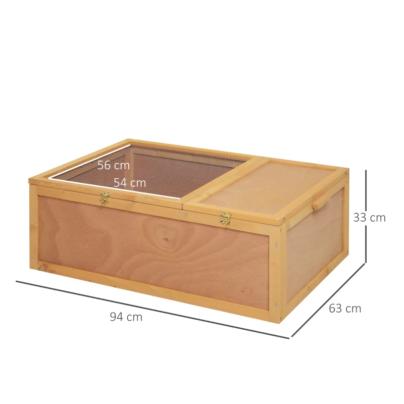 PawHut Kleintierhaus mit ausziehbarer Bodenplatte Kleintier Box mit Ausbruch Sperre Tannenholz Naturholz 94 x 63 x 33 cm