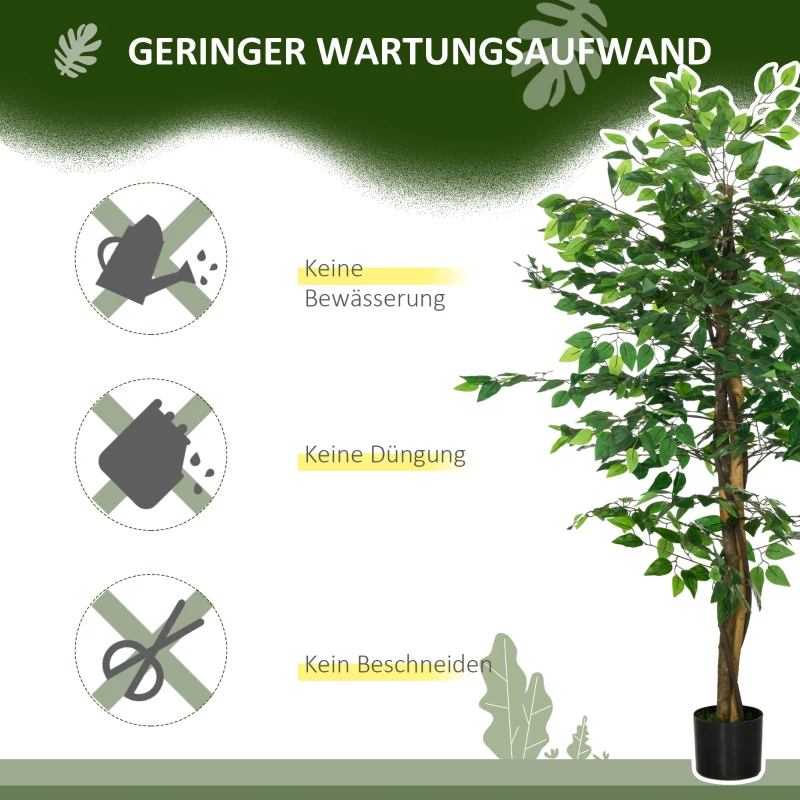 HOMCOM Ficusbaum Kunstpflanze, naturgetreu, 150 cm hoch, mit Topf, Grün(m-5)
