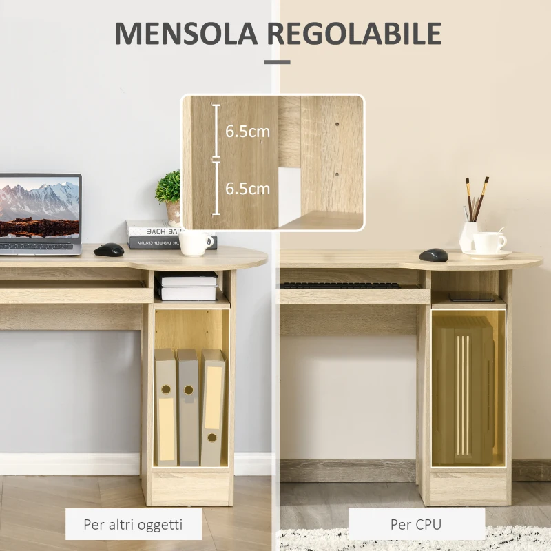 HOMCOM Scrivania da PC per Ufficio con Scaffali, Cassetti e Ripiano Testiera in Legno, 125x60x74cm