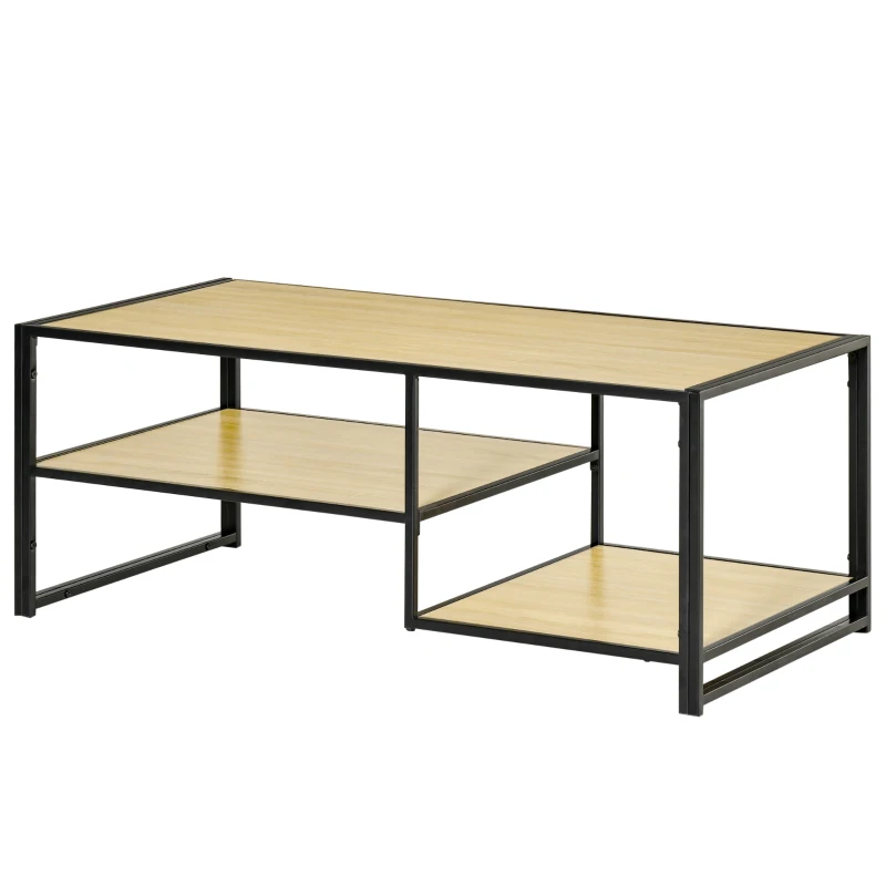 HOMCOM Tavolino da Caffè in Stile Industriale a 3 Ripiani, in MDF e Acciaio, 120x60x46cm